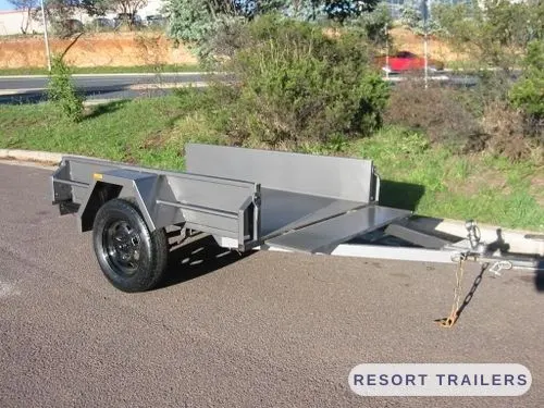 Commercial box trailer with the front and rear gates open — built by Resort Trailers
