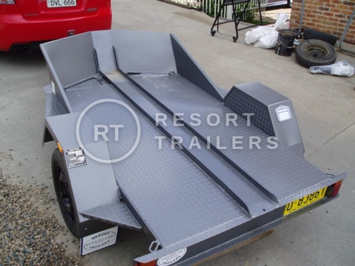 Grey bike trailer — built by Resort Trailers
