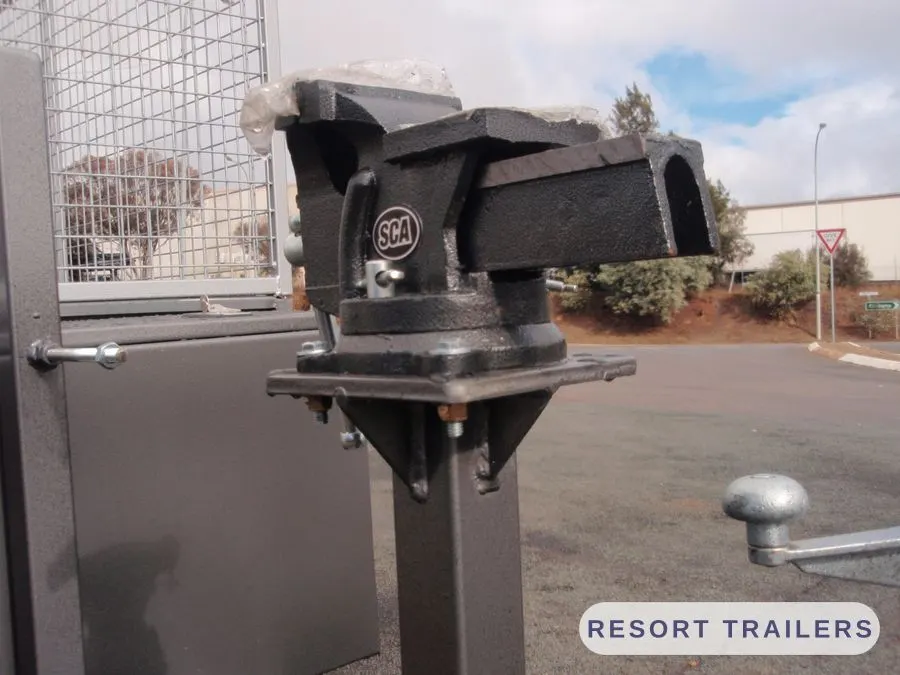 Galvanised coupling and jockey wheel detail — built by Resort Trailers