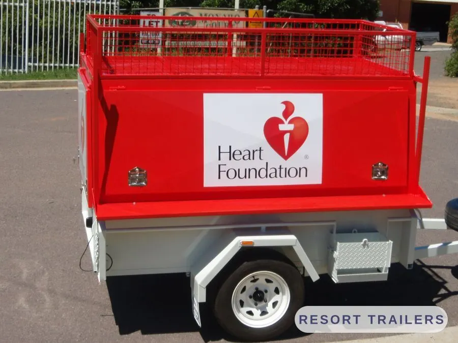 Canopy trailer finished in red on a galvanised body — built by Resort Trailers