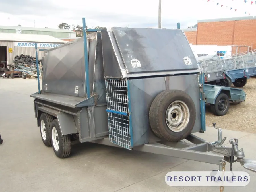 Galvanised canopy trailer with a mesh cage — built by Resort Trailers