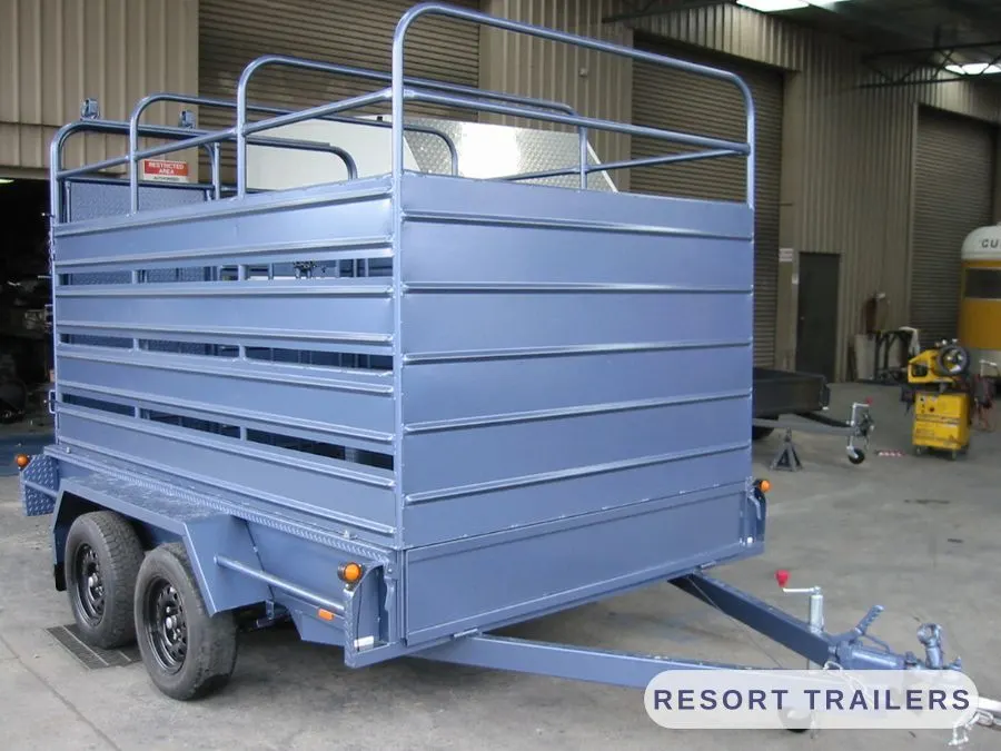 Finished stock crate in the workshop — built by Resort Trailers