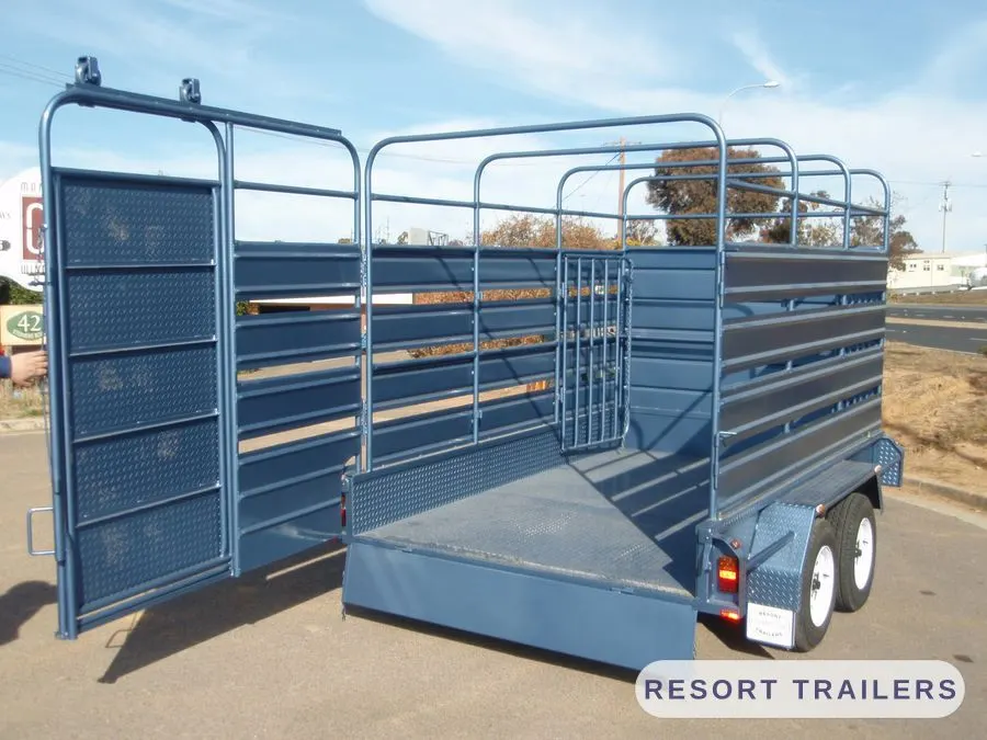 Loading ramp down and the rear gate swung open — built by Resort Trailers