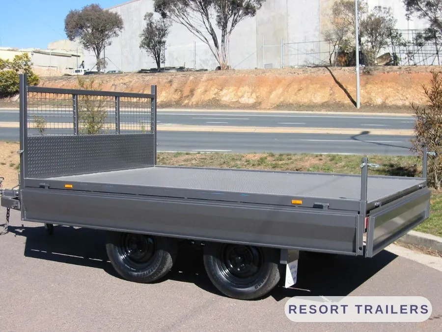 Drop-side table top trailer, side on — built by Resort Trailers