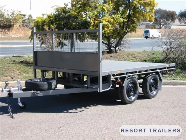Table top with a full-height mesh headboard — built by Resort Trailers