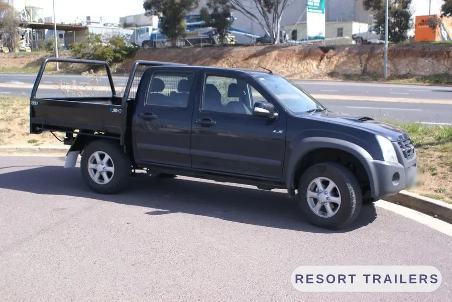 Steel tray fitted to a dual cab ute — built by Resort Trailers